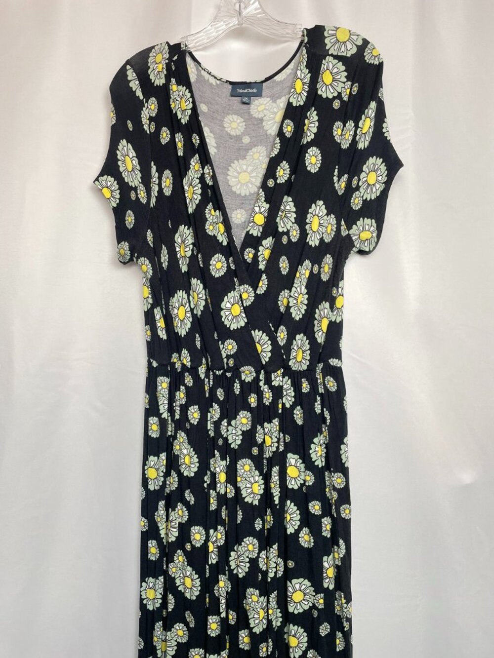 ModCloth Black Daisy Floral Midi Dress Mod Retro Twee 90's with Pockets 1X - Picture 3 of 9